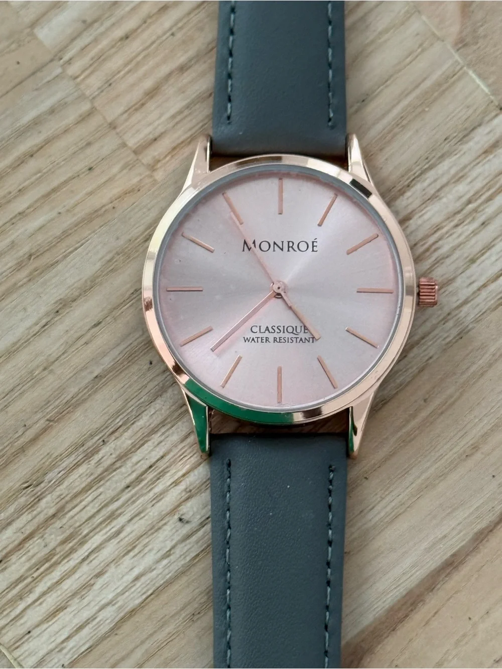 Monroe Classique by Maestro Luxury Watch Rose Gold Dial Gray Leather Strap NWOT
